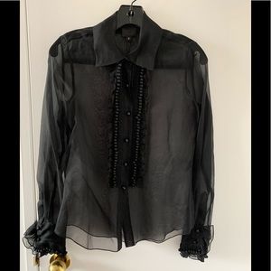 Anna Sui Silk Fancy See Through Blouse Top, ruffle